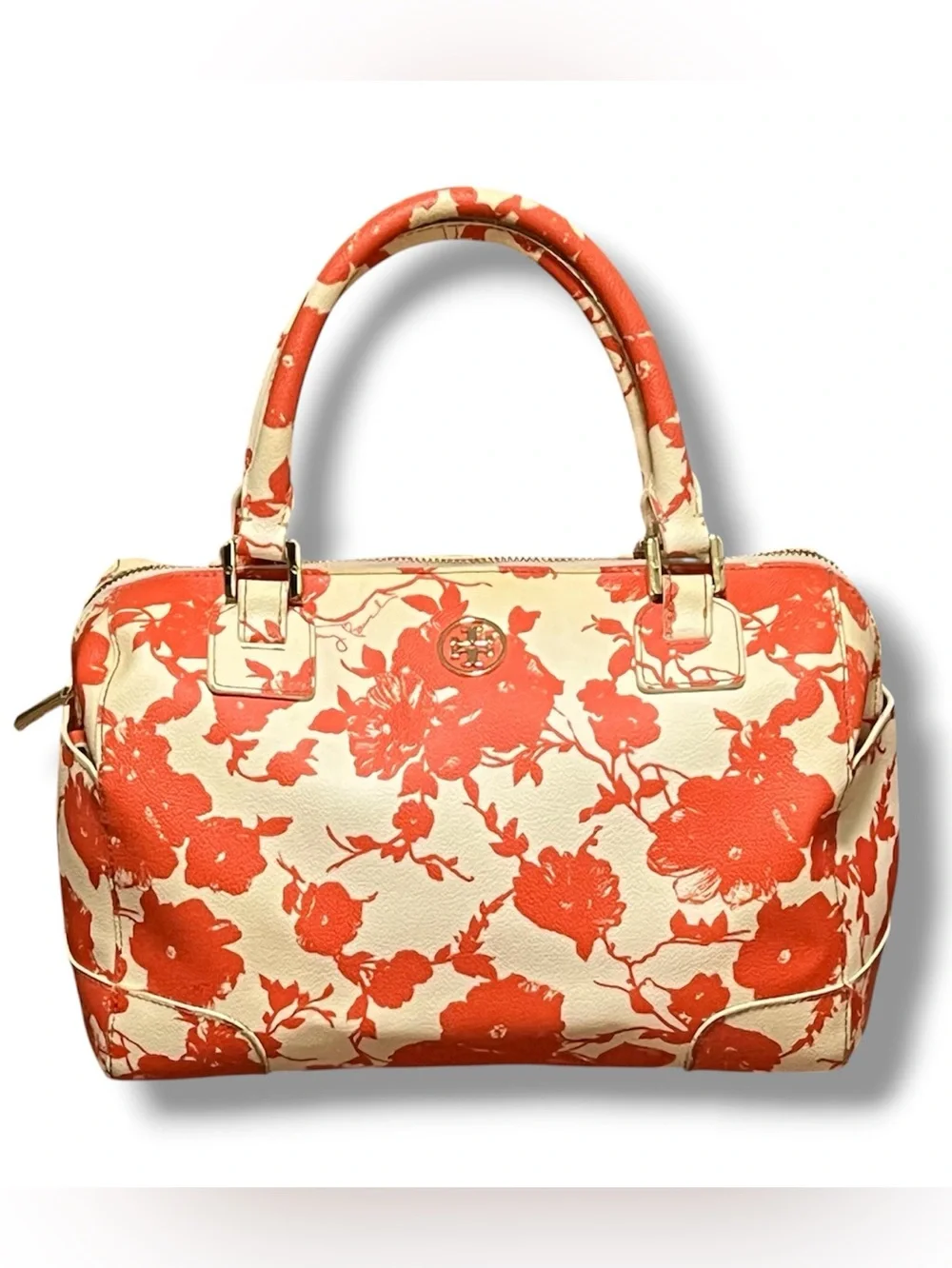 Tory Burch Robinson Floral poppies printed canvas by Dome Satchel bag